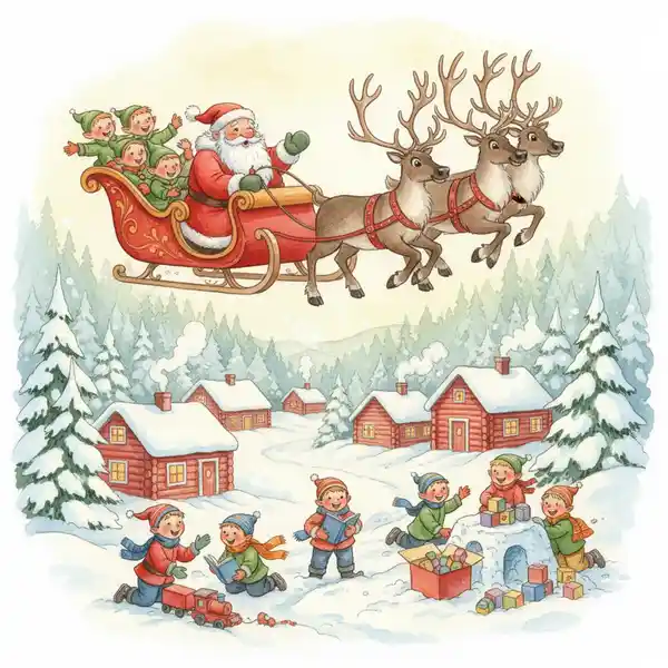 Kuvitus tarinasta: Joulupukki ja kadonneet lahjat (kappale 5)