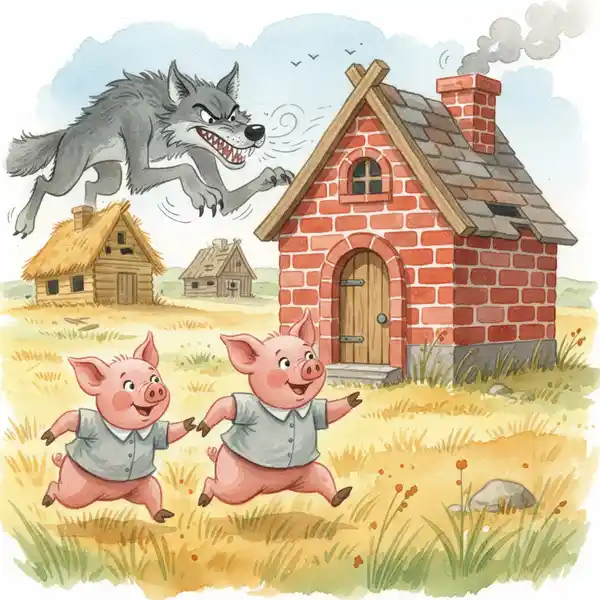 Kuvitus tarinasta: Kolme pientä porsasta (kappale 10)