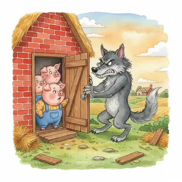 Kuvitus tarinasta: Kolme pientä porsasta (kappale 7)