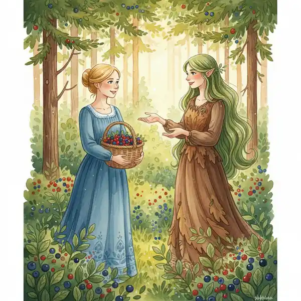 Kuvitus tarinasta: Metsänhaltija ja marjastaja (kappale 5)