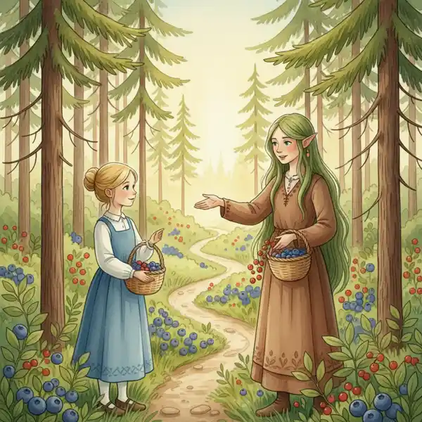 Kuvitus tarinasta: Metsänhaltija ja marjastaja (kappale 7)
