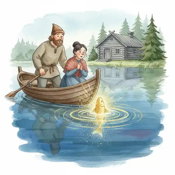 Kuvitus tarinasta: Taikakala ja kolme toivetta (kappale 10)