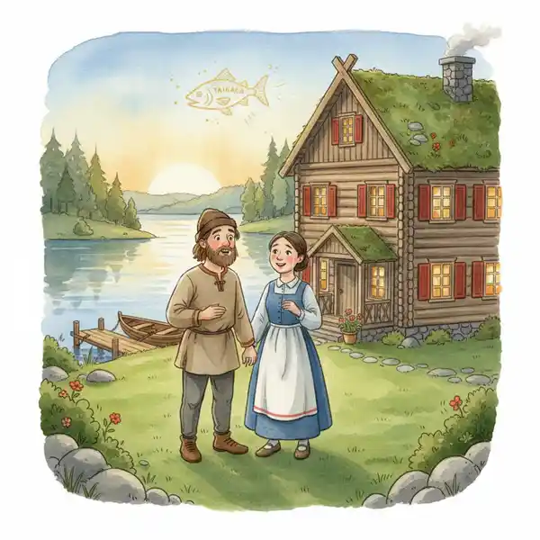 Kuvitus tarinasta: Taikakala ja kolme toivetta (kappale 19)