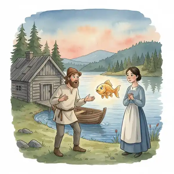 Kuvitus tarinasta: Taikakala ja kolme toivetta (kappale 28)