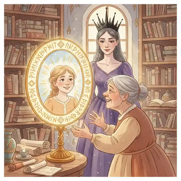 Kuvitus tarinasta: Taikapeili (kappale 5)